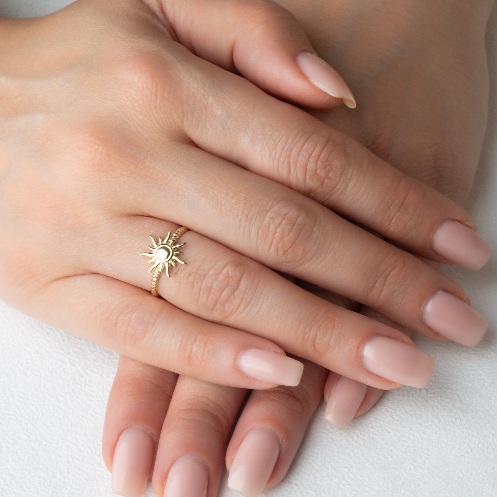 Gold Celestial Sun Rope Ring (Available in Yellow/Rose/White Gold)