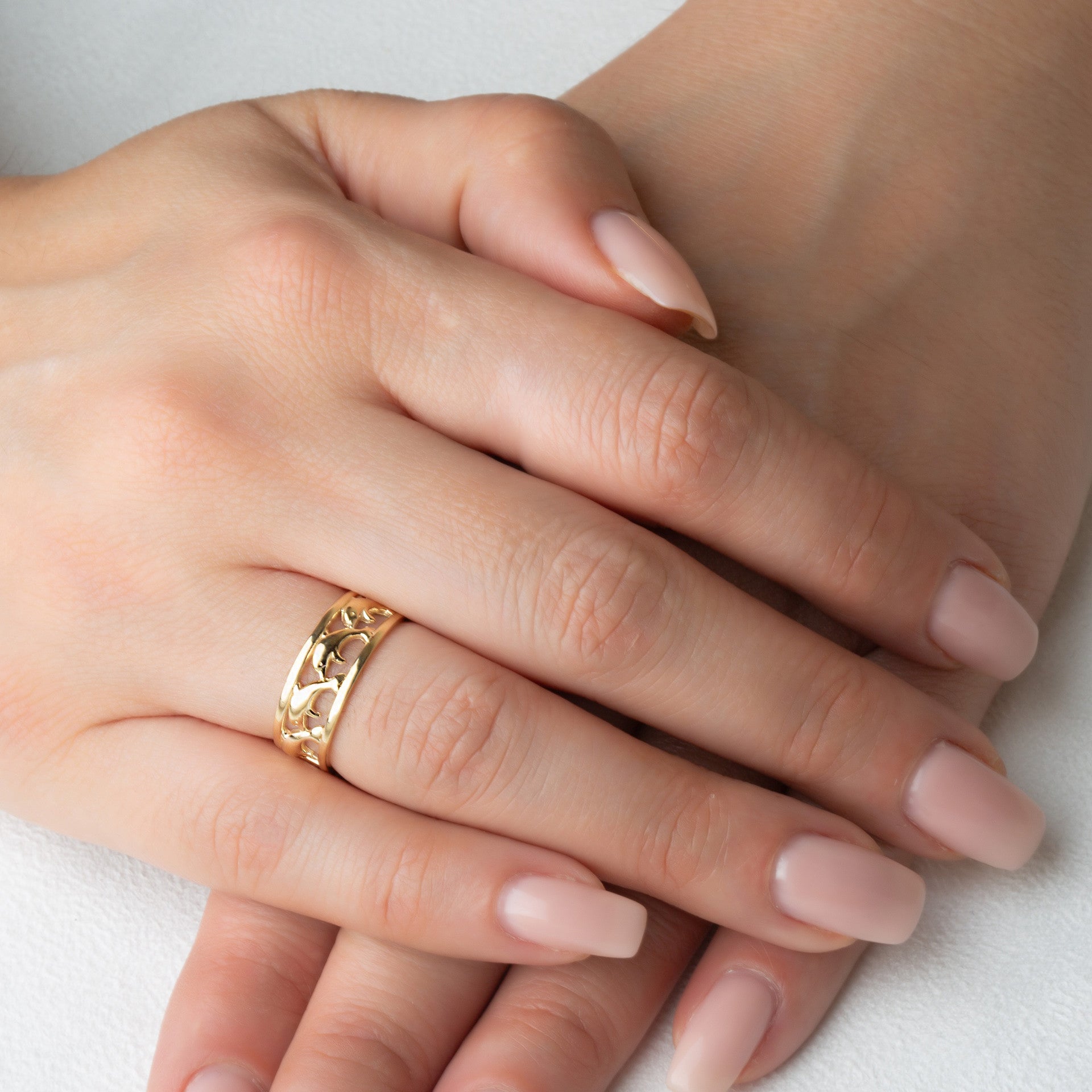Gold Marine Dolphins Band Ring (Available in Yellow/Rose/White Gold)