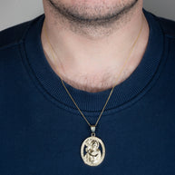 Gold Oval Patron Saint John The Baptist Pendant Necklace (Available in Yellow/Rose/White Gold)