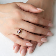 Yellow Gold Oval Gemstone Diamond Statement Ring