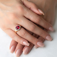 Yellow Gold Oval Birthstone Cubic Zirconia Halo Ring