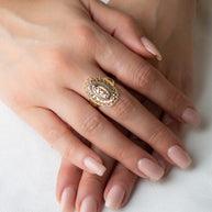 Tri-Color Gold Lady Of Guadalupe Sacred Heart Oval Medallion Ring (Available in Yellow/Rose/White Gold)