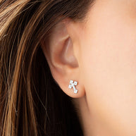 925 Sterling Silver Textured Sacred Cross Stud Earrings