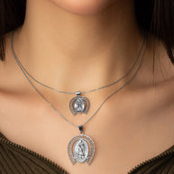 .925 Sterling Silver Lady Of Guadalupe Filigree Horseshoe Pendant Necklace (Available in Small/Large)