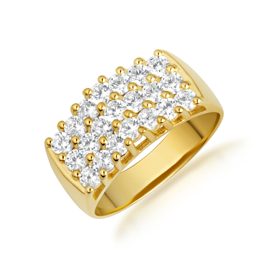 14K Gold Triple Row Lab Created Diamond Ring (Available in Small/Large & Yellow/Rose/White Gold)