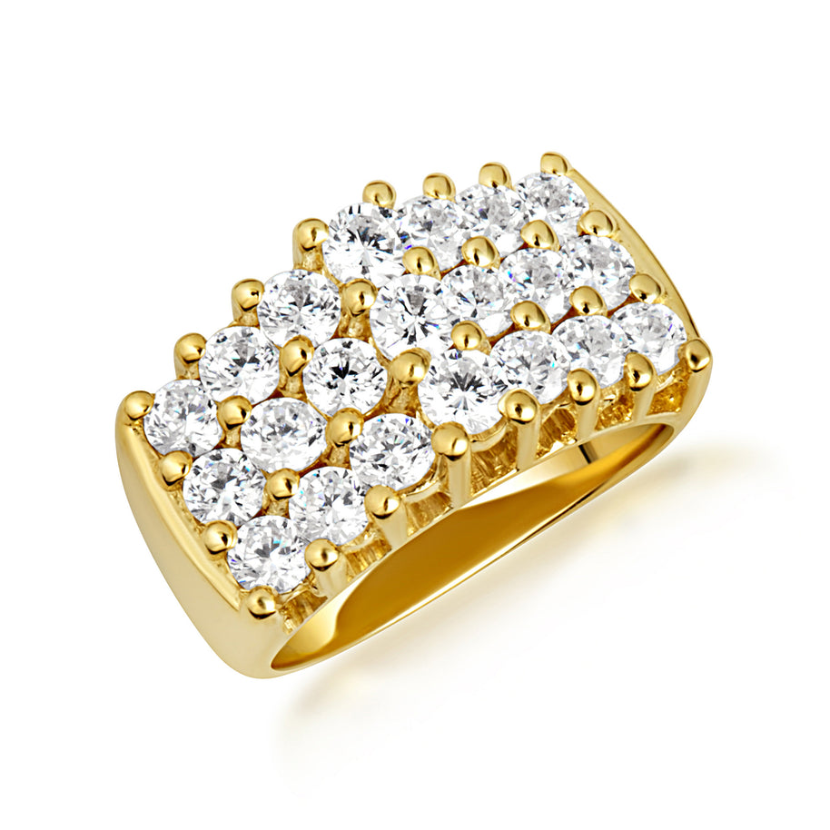 14K Gold Triple Row Lab Created Diamond Ring (Available in Small/Large & Yellow/Rose/White Gold)