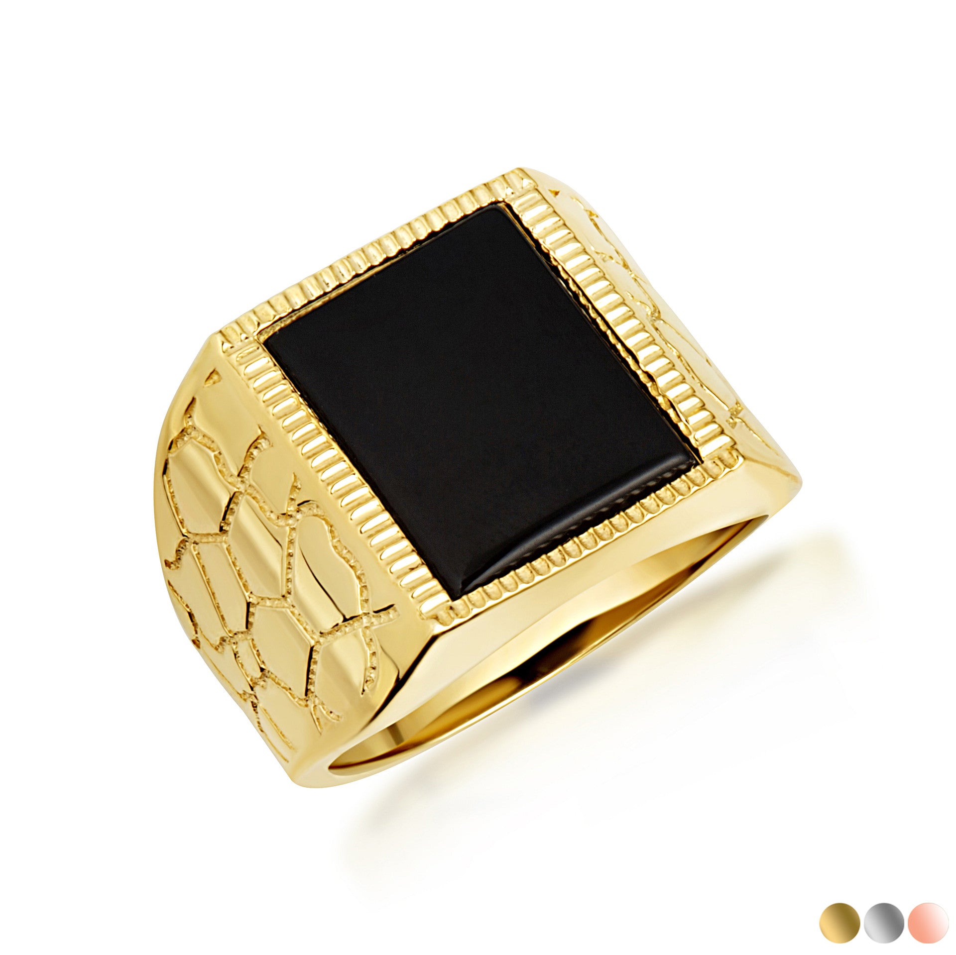 Gold Black Onyx Nugget Signet Ring (Available in Yellow/Rose/White Gold)