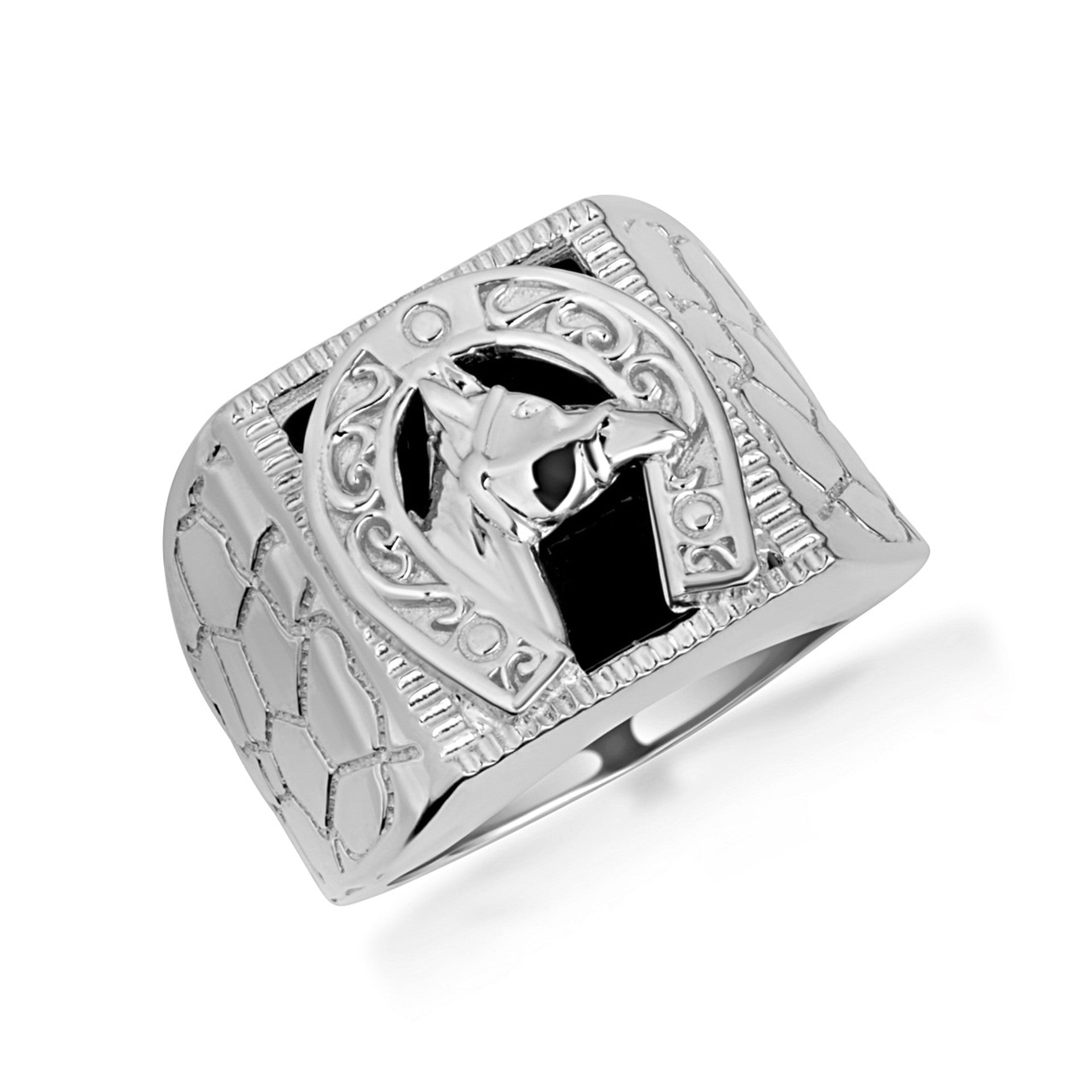 .925 Sterling Silver Black Onyx Horseshoe Nugget Signet Ring