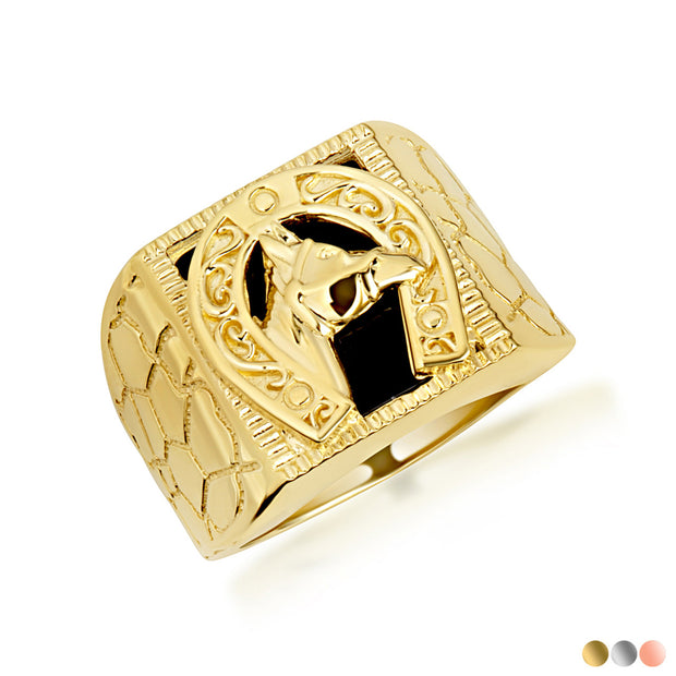 Gold Black Onyx Horseshoe Nugget Signet Ring (Available in Yellow/Rose/White Gold)