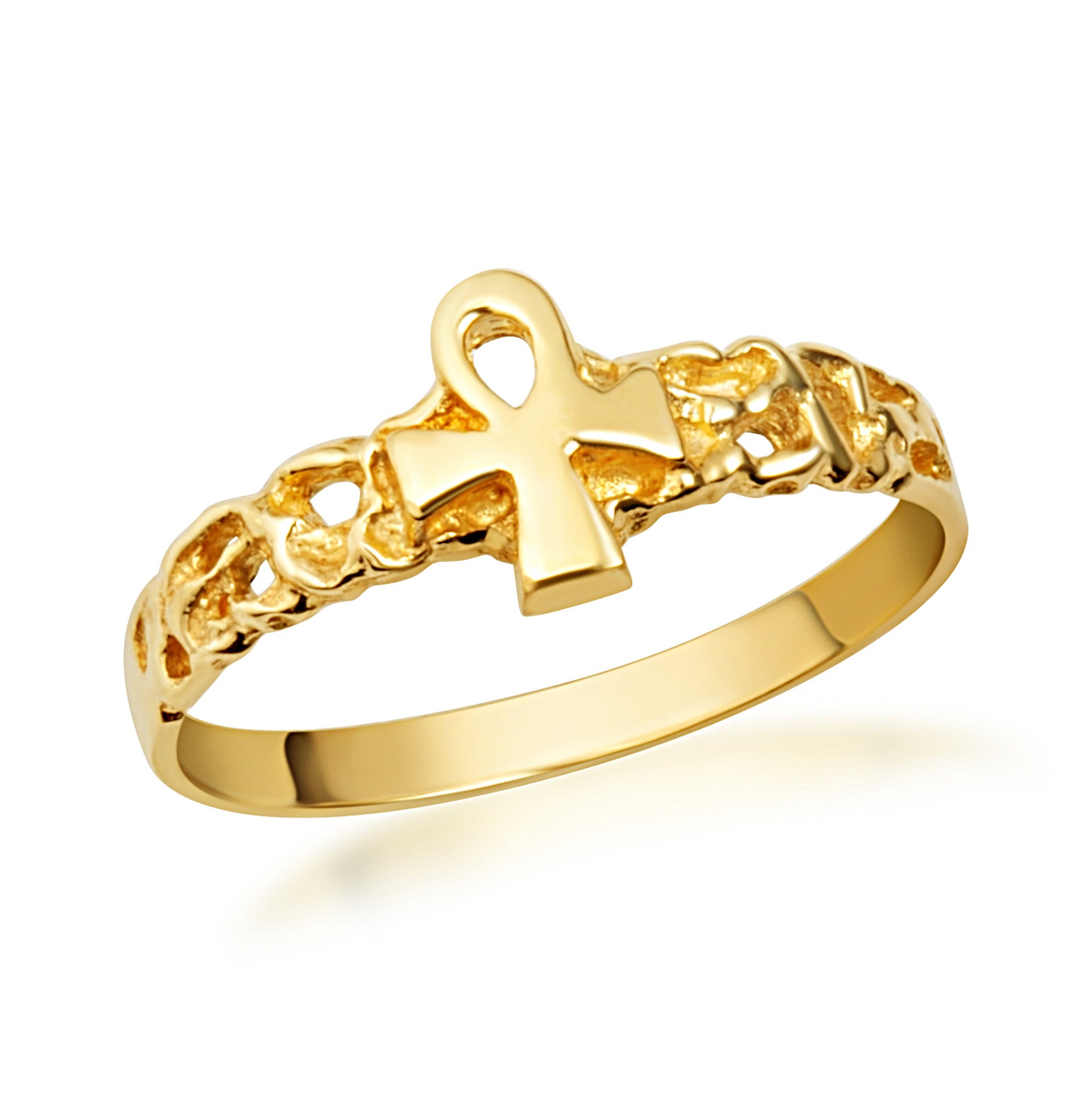 Gold Ankh Cross Nugget Ring (Available in Yellow/Rose/White Gold)