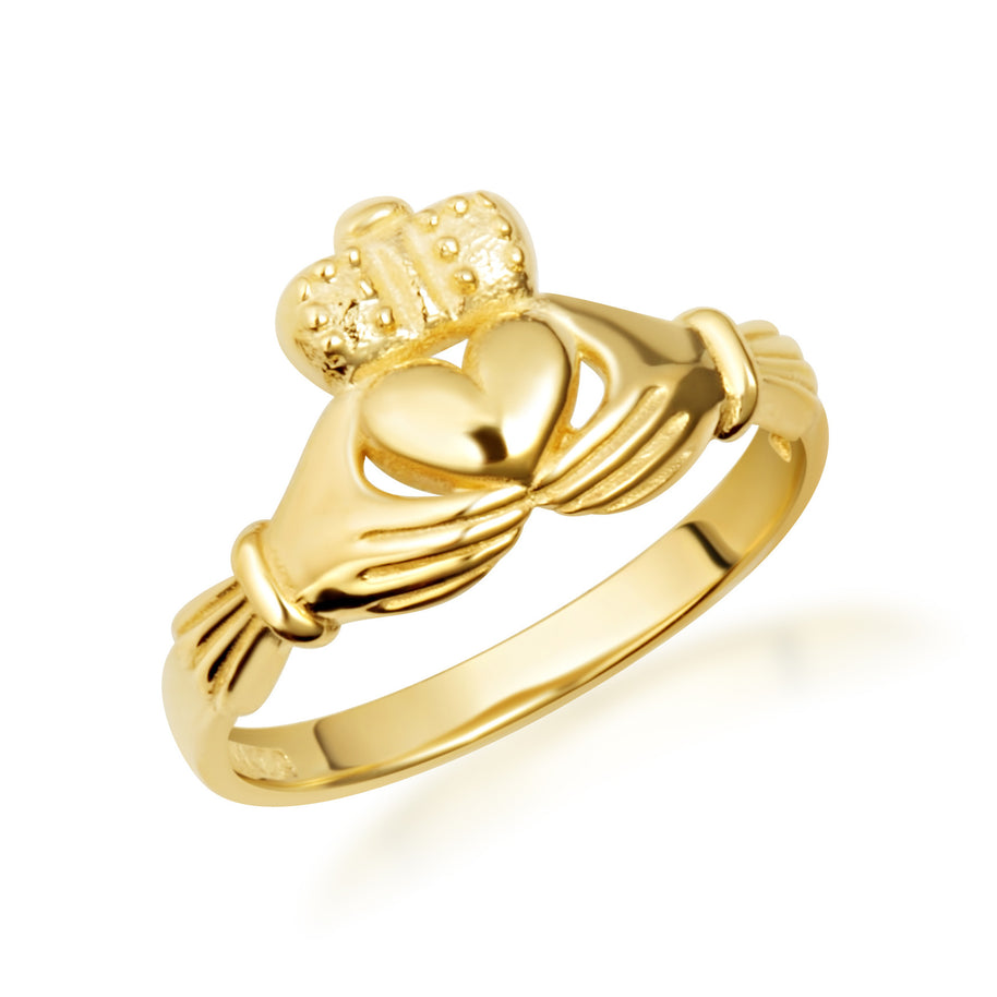Yellow Gold Celtic Claddagh Heart Irish Crown Ring