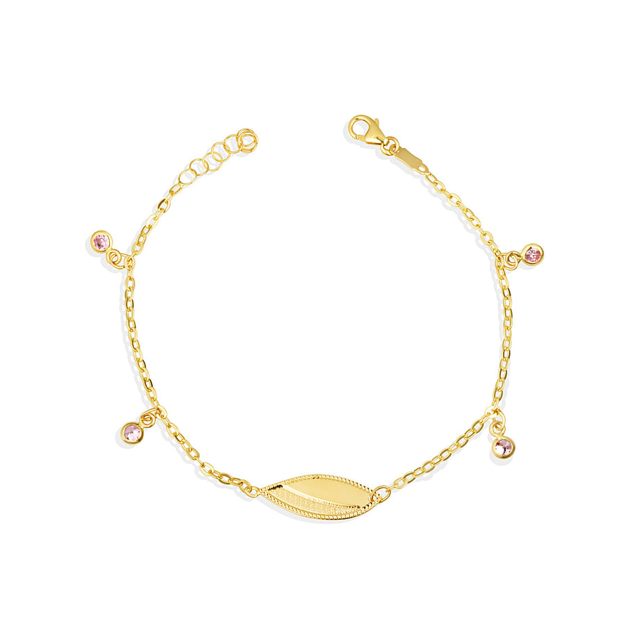 14K Yellow Gold Pink Birthstone Oval Nameplate Bracelet