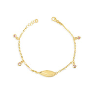 14K Yellow Gold Pink Birthstone Oval Nameplate Bracelet
