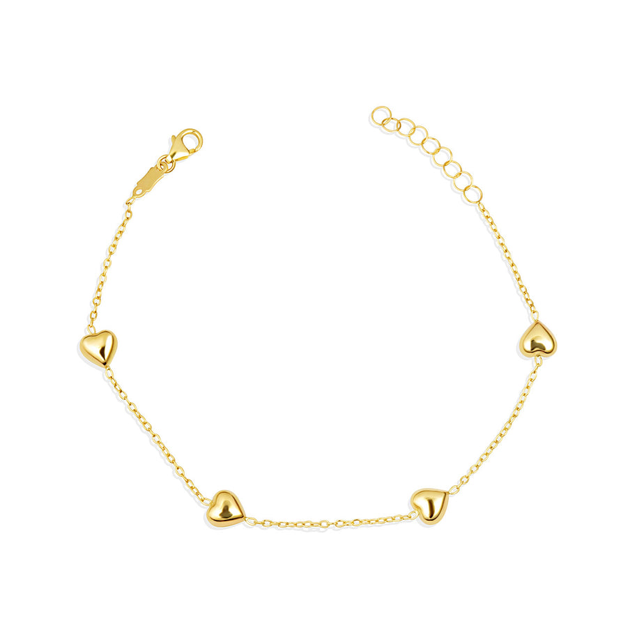 14K Yellow Gold Heart Love Charm Bracelet