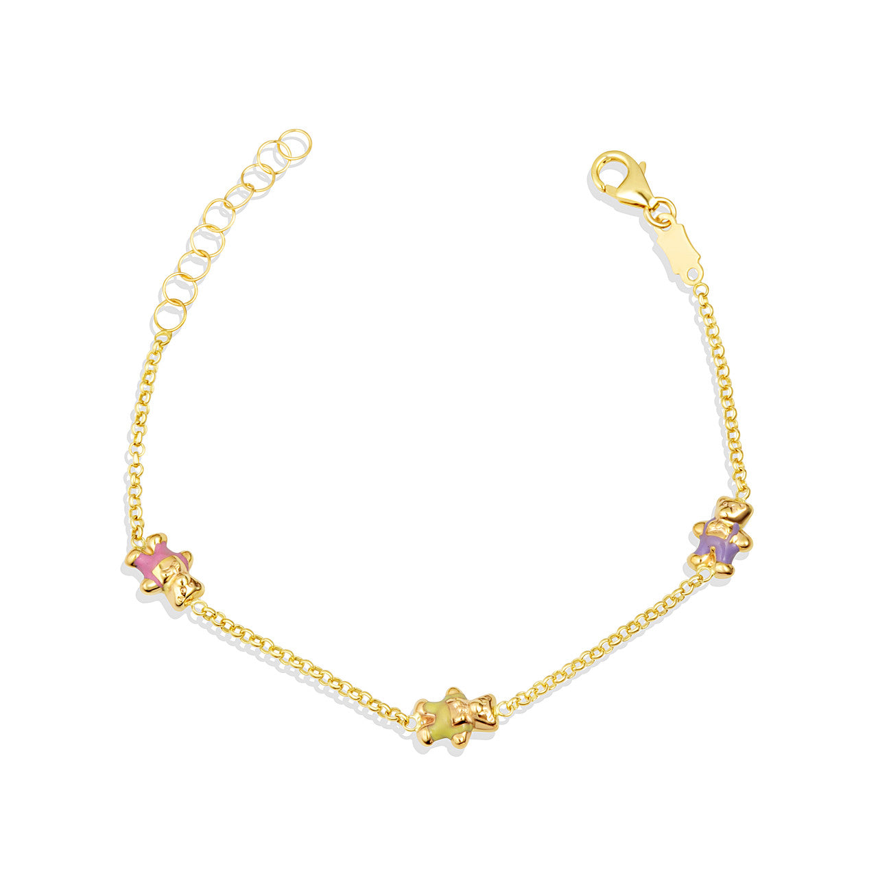 14K Yellow Gold Enamel Teddy Bear Charm Baby Bracelet