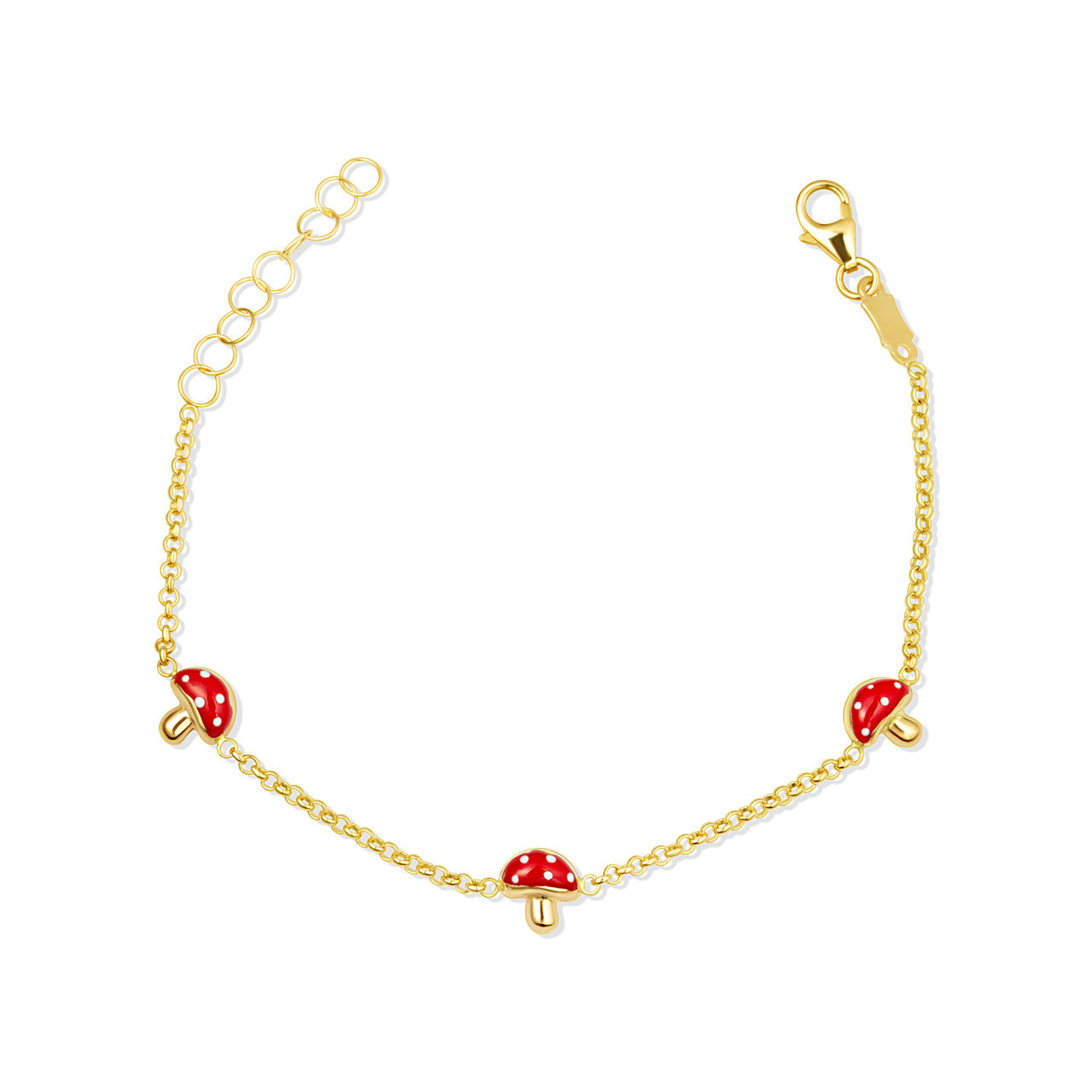 14K Yellow Gold Enamel Mushroom Nature Charm Baby Bracelet