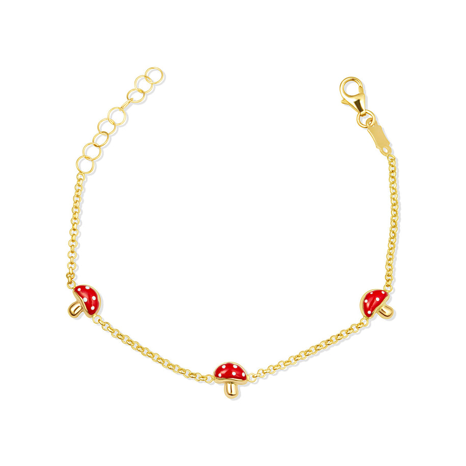 14K Yellow Gold Enamel Mushroom Nature Charm Baby Bracelet