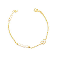 14K Yellow Gold Pearl Enamel Butterfly Charm Baby Bracelet