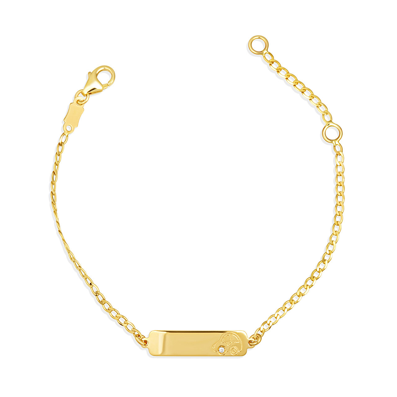 14K Yellow Gold Diamond Car Nameplate Engravable Baby Bracelet
