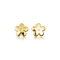 14K Yellow Gold Diamond Flower Baby Stud Earrings