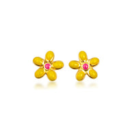 14K Yellow Gold Enamel Flower Baby Stud Earrings