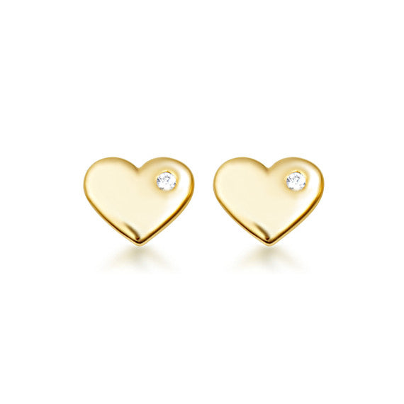 14K Yellow Gold Diamond Heart Baby Stud Earrings