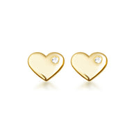 14K Yellow Gold Diamond Heart Baby Stud Earrings