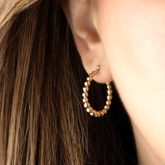 14K Yellow Gold Bead Hoop Earrings