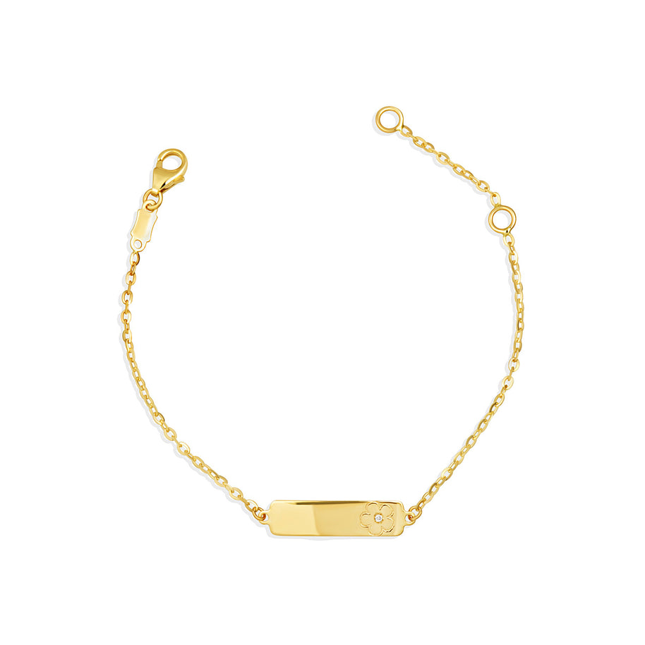 14K Yellow Gold Flower Nameplate Diamond Engravable Baby Bracelet