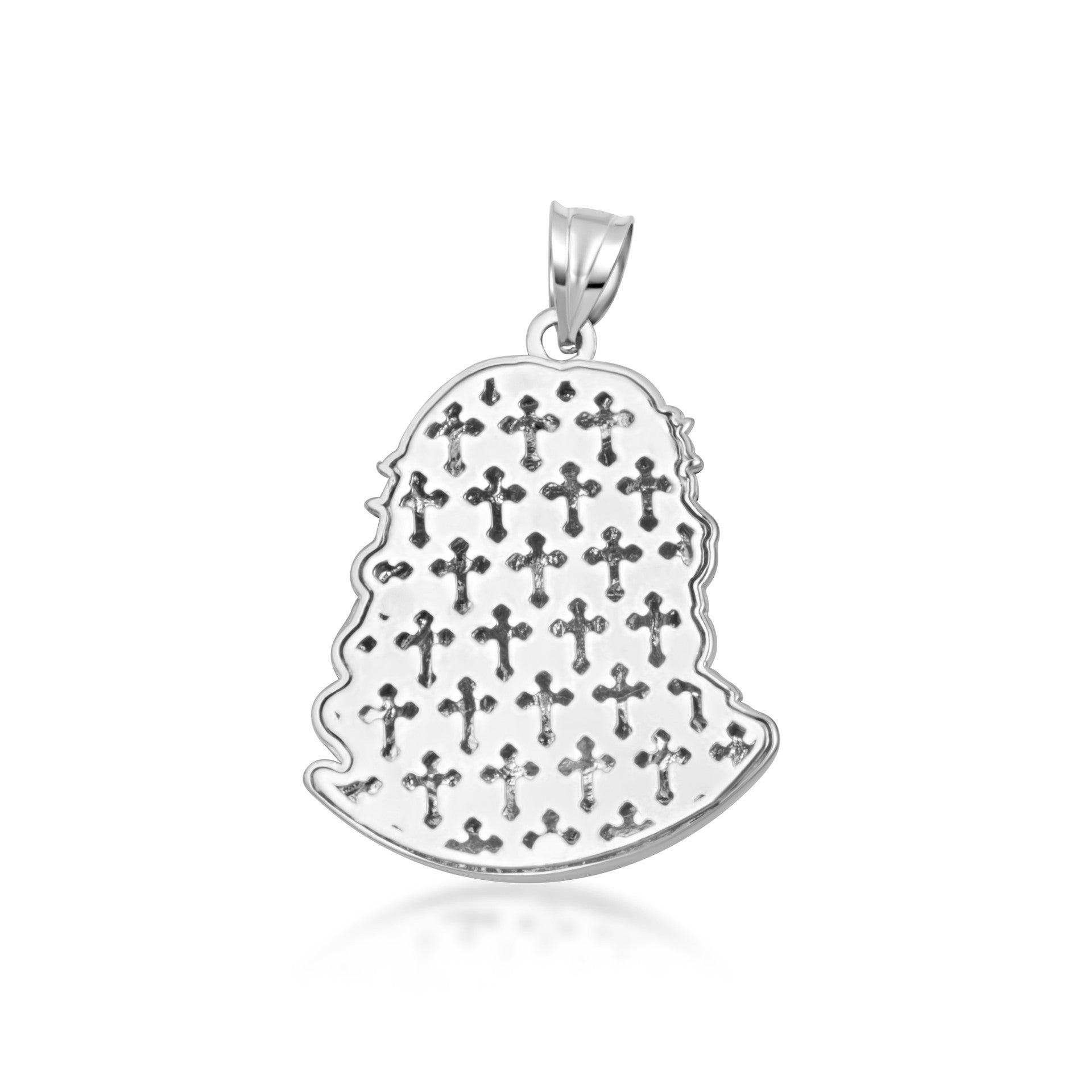 .925 Sterling Silver Jesus Christ Face Diamond Cut Pendant Necklace (Available in Small/Medium/Large)