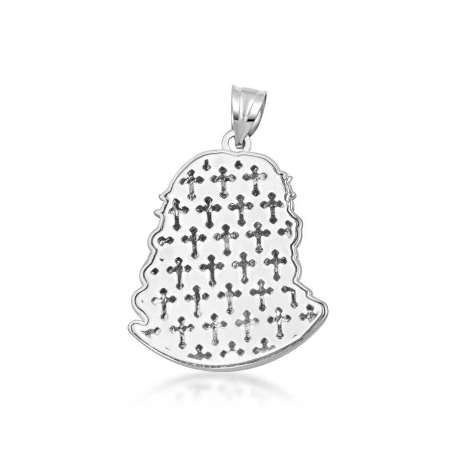 .925 Sterling Silver Jesus Christ Face Diamond Cut Pendant Necklace (Available in Small/Medium/Large)