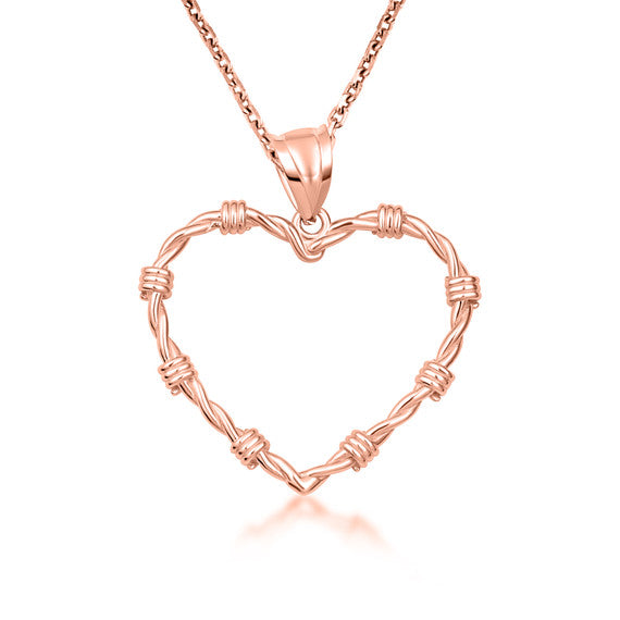 Gold Heart Crown of Thorns Jesus Christ Pendant Necklace XS/S/M/L/XL (Available Yellow/Rose/White Gold)
