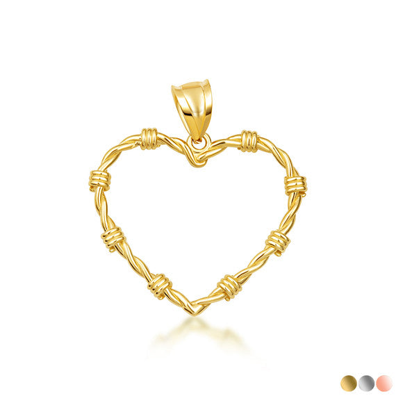 Gold Heart Crown of Thorns Jesus Christ Pendant Necklace XS/S/M/L/XL (Available Yellow/Rose/White Gold)