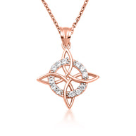 Gold Irish Celtic Cross Halo Trinity Knot Pendant Necklace (Available in Yellow/Rose/White Gold)