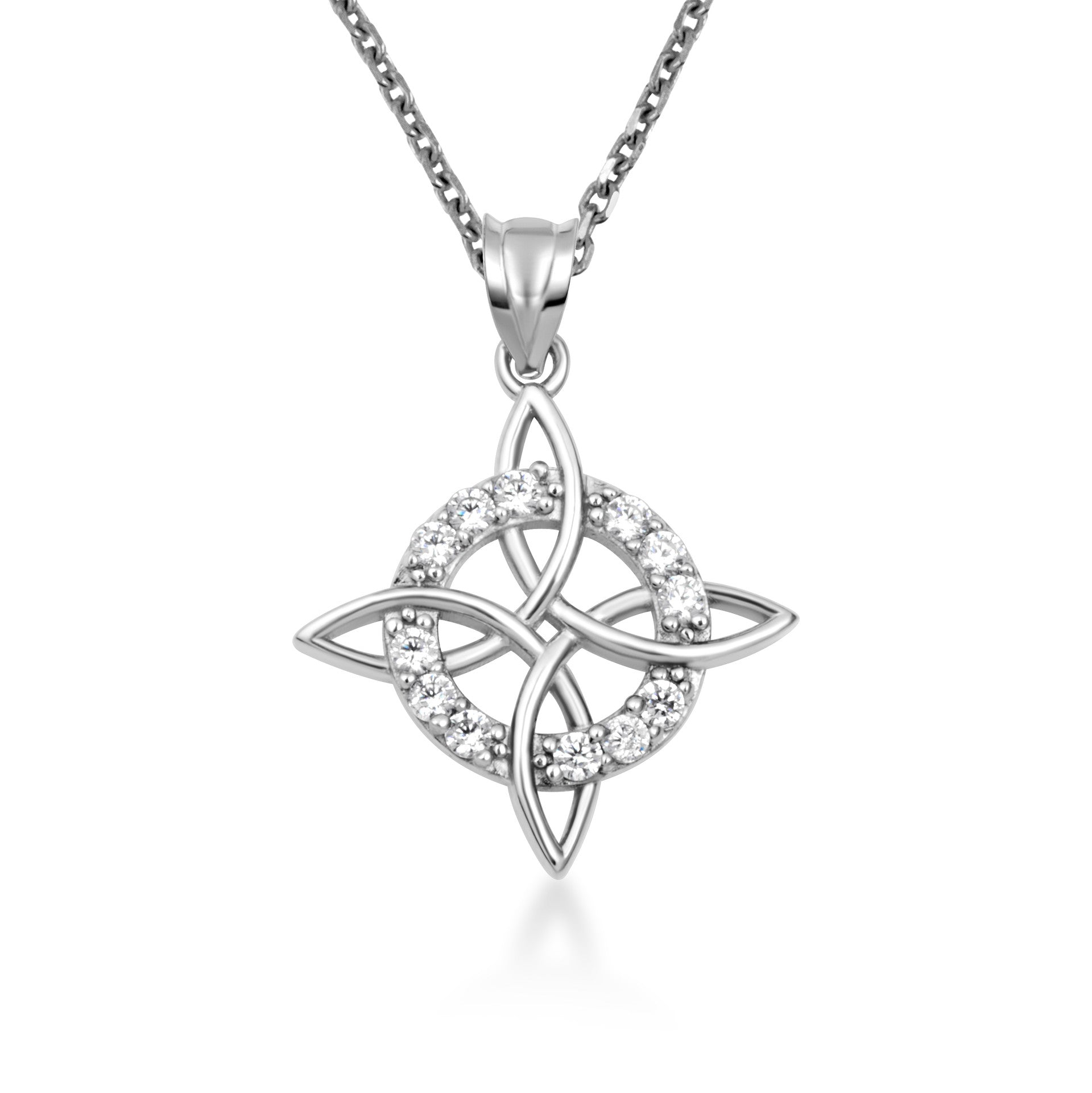 Gold Irish Celtic Cross Halo Trinity Knot Pendant Necklace (Available in Yellow/Rose/White Gold)