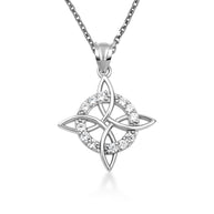 Gold Irish Celtic Cross Halo Trinity Knot Pendant Necklace (Available in Yellow/Rose/White Gold)