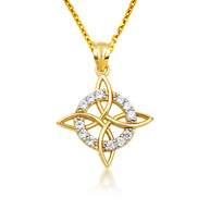 Gold Irish Celtic Cross Halo Trinity Knot Pendant Necklace (Available in Yellow/Rose/White Gold)