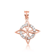 Gold Irish Celtic Cross Halo Trinity Knot Pendant Necklace (Available in Yellow/Rose/White Gold)