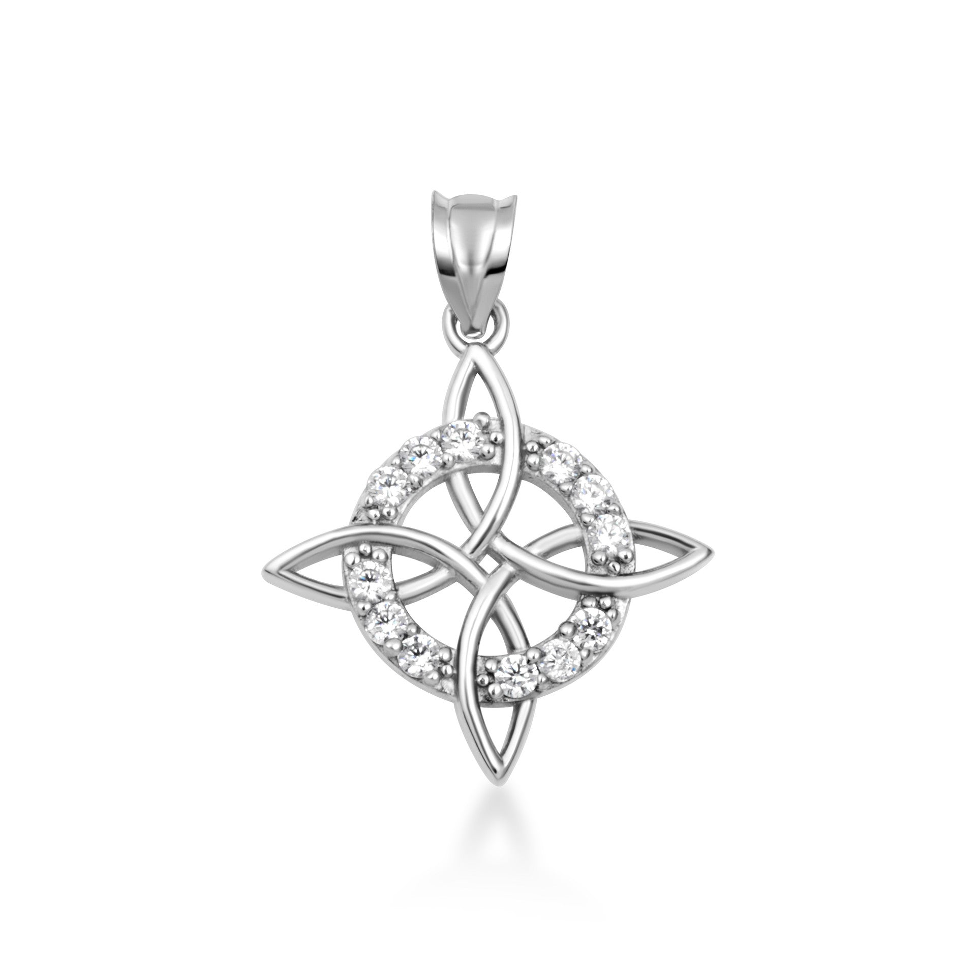 Gold Irish Celtic Cross Halo Trinity Knot Pendant Necklace (Available in Yellow/Rose/White Gold)