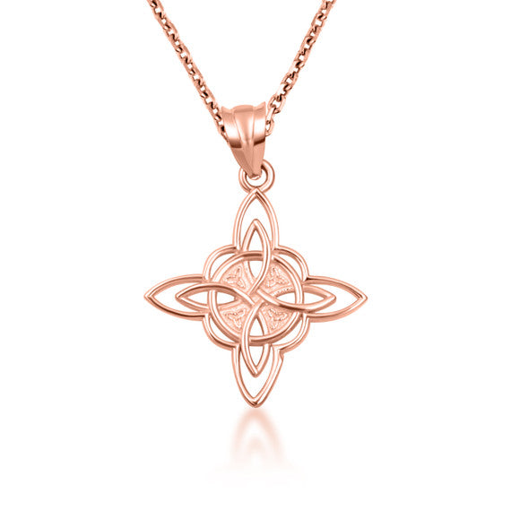 Gold Irish Celtic Cross Trinity Knot Pendant Necklace (Available in Yellow/Rose/White Gold)