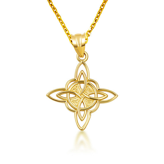 Gold Irish Celtic Cross Trinity Knot Pendant Necklace (Available in Yellow/Rose/White Gold)