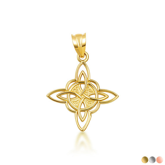 Gold Irish Celtic Cross Trinity Knot Pendant Necklace (Available in Yellow/Rose/White Gold)