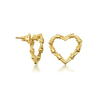Yellow Gold Heart Crown of Thorns Jesus Christ Stud Earrings (Available in Small/Large)