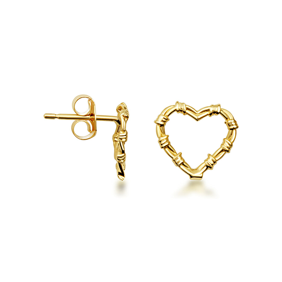 Yellow Gold Heart Crown of Thorns Jesus Christ Stud Earrings (Available in Small/Large)