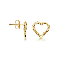 Yellow Gold Heart Crown of Thorns Jesus Christ Stud Earrings (Available in Small/Large)
