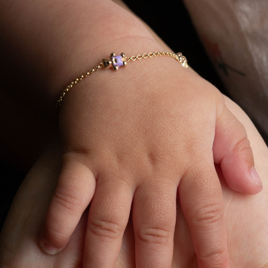 14K Yellow Gold Enamel Teddy Bear Charm Baby Bracelet