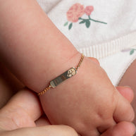14K Yellow Gold Diamond Car Nameplate Engravable Baby Bracelet