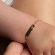 14K Yellow Gold Flower Nameplate Diamond Engravable Baby Bracelet