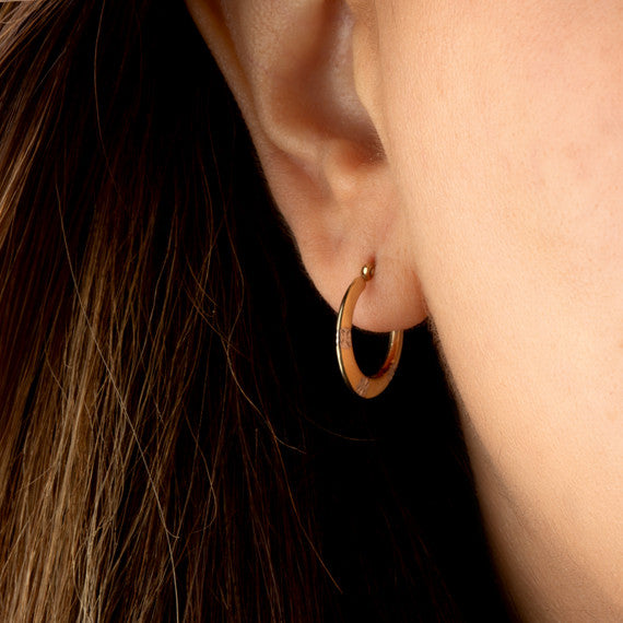 Two-Tone Gold Flower Textured Hoop Earrings