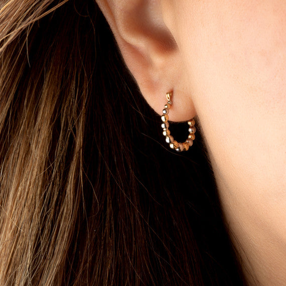 Two-Tone Gold Bead Hoop Earrings